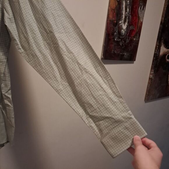 NEW Michael Kors Shirt Men's L 16.5 Green Geometric Slim Fit Office Career - Picture 3 of 11